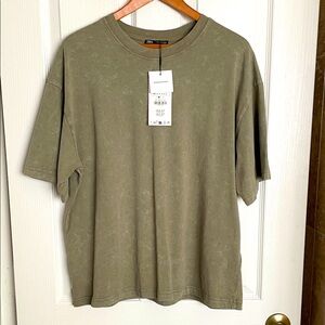 NWT. - Zara Olive Green Washed Effect Tee Shirt